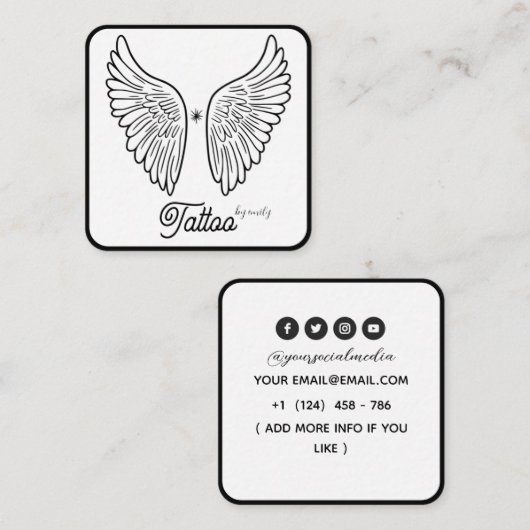 Celestial Butterfly Tattoo Salon Black and white Vierkante Visitekaartje (Voorkant / Achterkant)