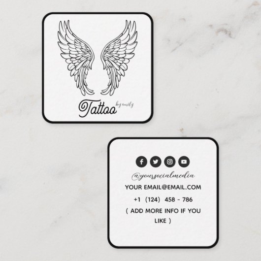 Celestial Butterfly Tattoo Salon Black and white Vierkante Visitekaartje (Voorkant / Achterkant)