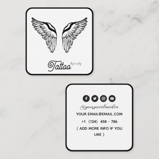 Celestial Butterfly Tattoo Salon Black and white Vierkante Visitekaartje (Voorkant / Achterkant)
