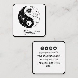 Celestial Butterfly Tattoo Salon Black and white Vierkante Visitekaartje