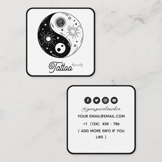 Celestial Butterfly Tattoo Salon Black and white Vierkante Visitekaartje (Voorkant / Achterkant)