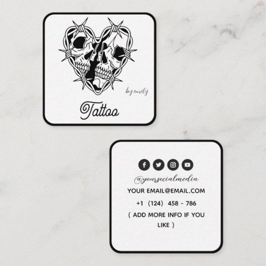 Celestial Butterfly Tattoo Salon Black and white Vierkante Visitekaartje (Voorkant / Achterkant)