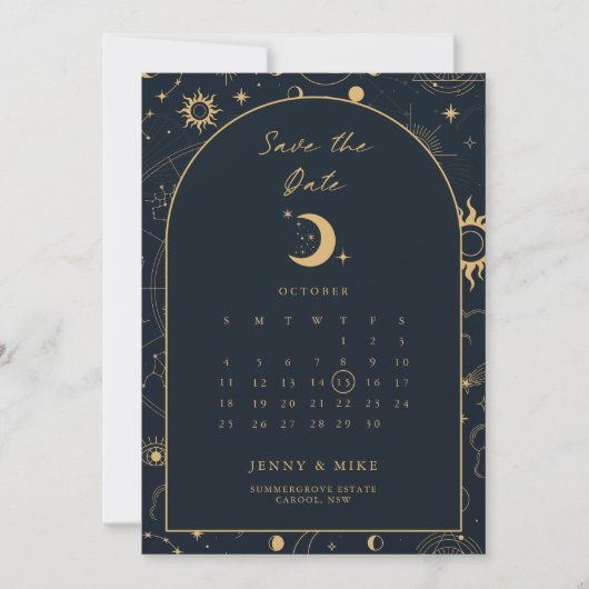 Celestial Calendar Arch Save the Date Invitation Kaart (Voorkant)