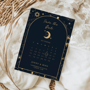 Celestial Calendar Arch Save the Date Invitation Kaart