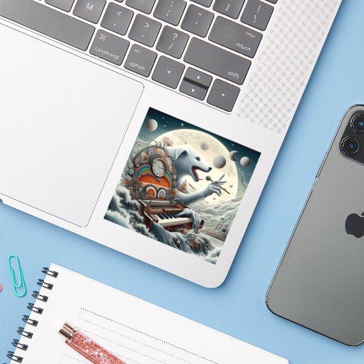 Celestial Canis Pianist Sticker (Laptop met iPhone)