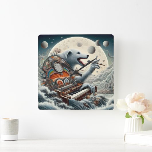 Celestial Canis Pianist Vierkante Klok (Huis)