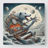 Celestial Canis Pianist Vierkante Klok (Voorkant)