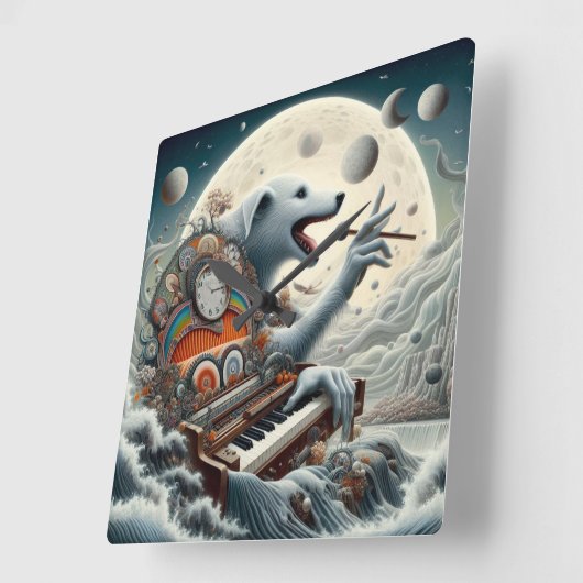 Celestial Canis Pianist Vierkante Klok (Hoek)