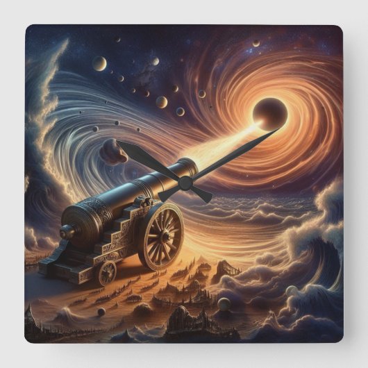Celestial Cannon: explosie van kosmische energie Vierkante Klok (Voorkant)