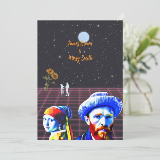 Celestial Canvassen van Liefde Zonnebloem Bruiloft Kaart (Staand voorkant)