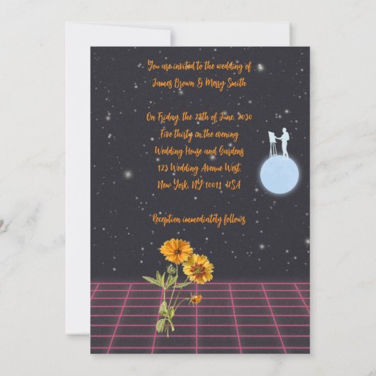 Celestial Canvassen van Liefde Zonnebloem Bruiloft Kaart (Achterkant)