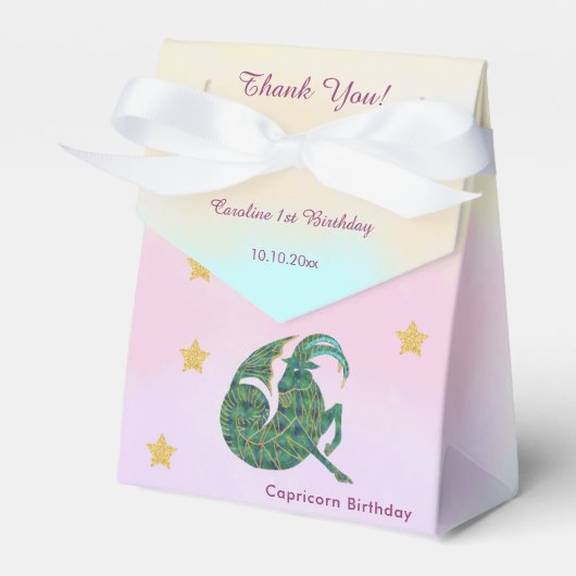 Celestial Capricorn Watercolor | 1st Birthday Bedankdoosjes (Voorkant Zijde)