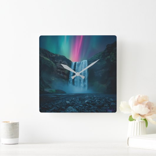 Celestial Cascade Clock – Majestic Aurora Vierkante Klok (Huis)