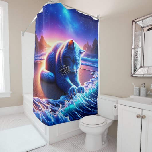 Celestial Cat bij het water Douchegordijn (In situ)