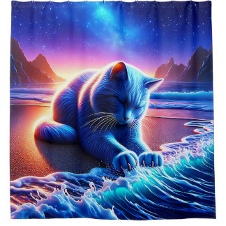 Celestial Cat bij het water Douchegordijn
