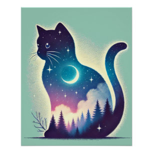 Celestial Cat - Dromerige dubbele belichting Art P Perfect Poster