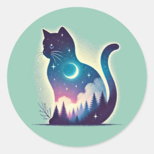 Celestial Cat - Dromerige dubbele belichting Art S Ronde Sticker