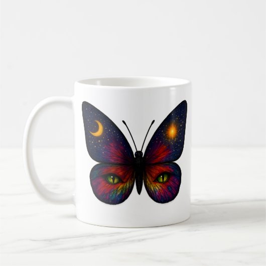 Celestial Cat-Eye Butterfly Colorful Sun Moon Boho Koffiemok (Links)