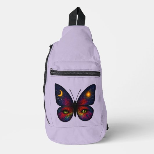 Celestial Cat-Eye Butterfly Lavender Sun Moon Boho Sling Bag (Voorkant)
