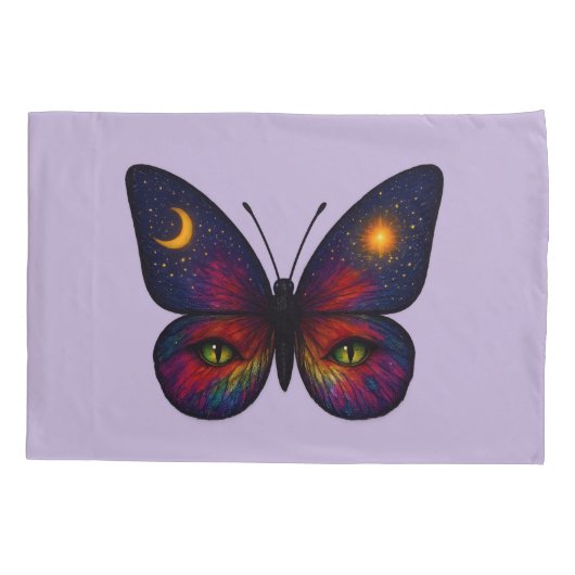 Celestial Cat-Eye Butterfly Sun Moon Star Boho Art Kussensloop (Achterkant)