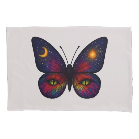 Celestial Cat-Eye Butterfly Sun Moon Star Boho Art Kussensloop (Voorkant)
