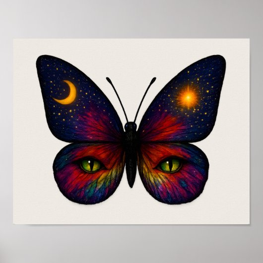 Celestial Cat-Eye Butterfly Sun Moon Star Boho Art Poster (Voorkant)