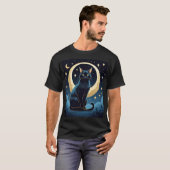 Celestial Cat T-shirt – Mystic Moon & Stars Under (Voorkant volledig)