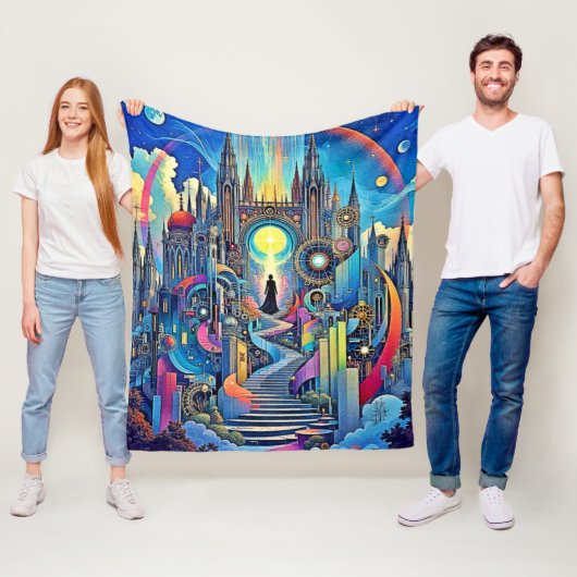 Celestial Cathedral Cityscape Fleece Deken (In situ)