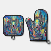 Celestial Cathedral Cityscape Ovenwant & Pannenlap Set (Voorkant)