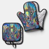 Celestial Cathedral Cityscape Ovenwant & Pannenlap Set (Voorkant / Achterkant)