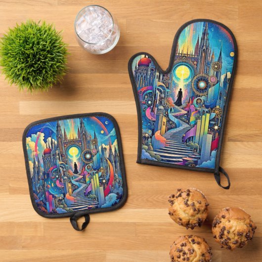 Celestial Cathedral Cityscape Ovenwant & Pannenlap Set (Top down)