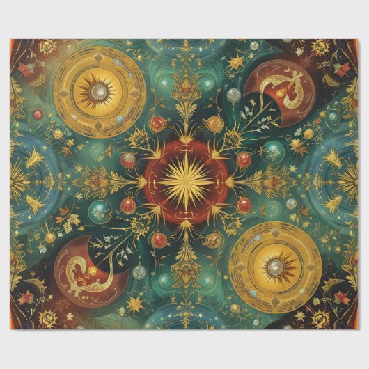 Celestial Christmas Gold Starburst Wrapping Paper Cadeaupapier (Vlak)