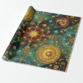 Celestial Christmas Gold Starburst Wrapping Paper Cadeaupapier (Uitgerold)
