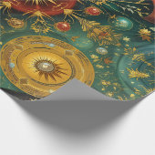 Celestial Christmas Gold Starburst Wrapping Paper Cadeaupapier (Hoek)