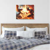 Celestial Clash: rood en goud Canvas Afdruk (Insitu (Slaapkamer))