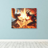 Celestial Clash: rood en goud Canvas Afdruk (Insitu (Houten vloer))