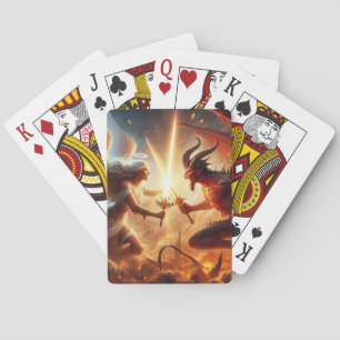 Celestial Clash: rood en goud Pokerkaarten