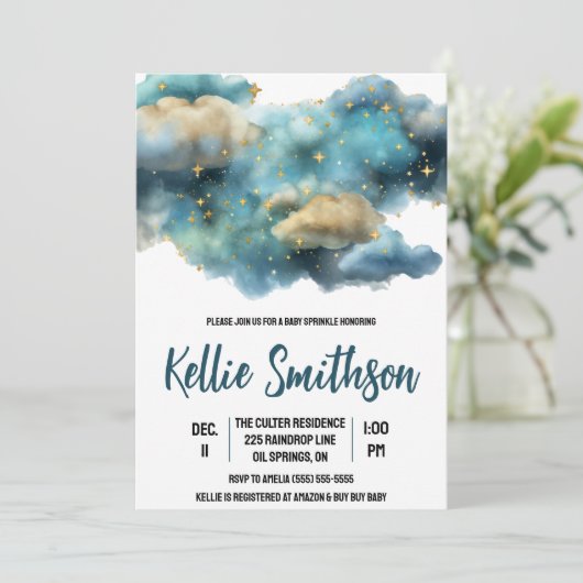 Celestial Clouds and Stars Baby Sprinkle Kaart (Staand voorkant)