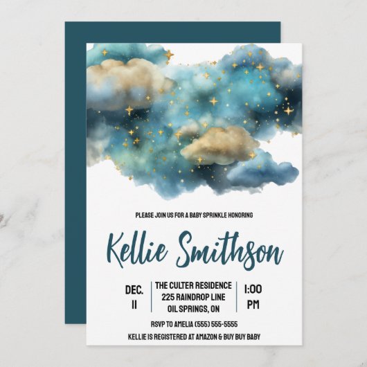 Celestial Clouds and Stars Baby Sprinkle Kaart (Voorkant / Achterkant)