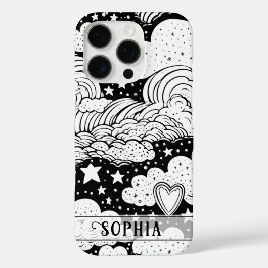 Celestial Clouds Stars Doodle gepersonaliseerd Case-Mate iPhone Case (Achterkant)