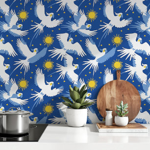 Celestial Cockatoos op Blauw Behang