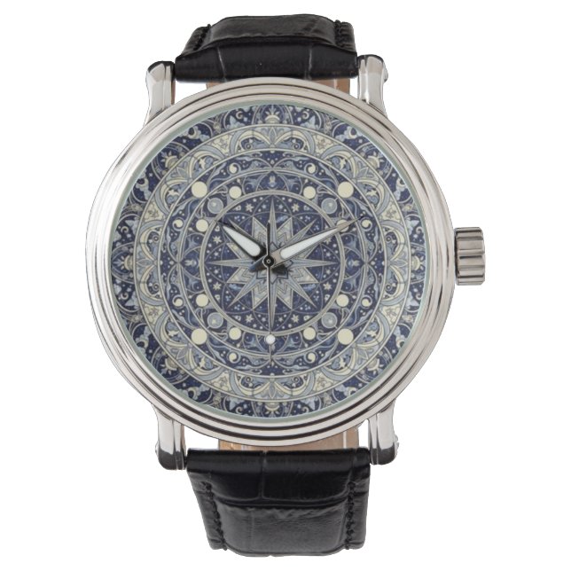 Celestial Compass Mandala Star Pattern Art Horloge (Voorkant)