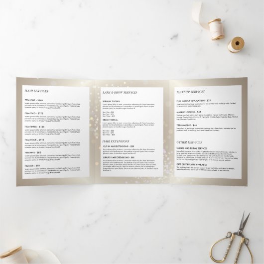 Celestial Confetti Glow Gold Beauty Brochure Drieluik Kaart (Binnen)