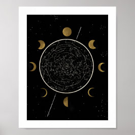 Celestial Constellation Art Print Black Gold