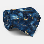 Celestial Constellation Maan en Sterren Patroon Stropdas (Opgerold)