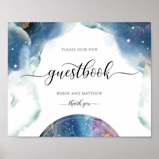 Celestial, Constellations, Starry Guestbook Sign. Poster (Voorkant)