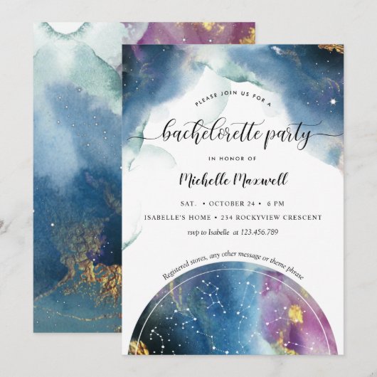Celestial Constellations Stars Bachelorette Party Kaart (Voorkant / Achterkant)
