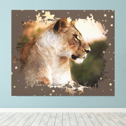 *~* Celestial Cosmic Art AP23 Artistieke LIONESS Canvas Afdruk (Insitu (Houten vloer))