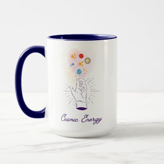 Celestial Cosmic Hand Coffee Mug - Minimalist Myst Mok (Links)