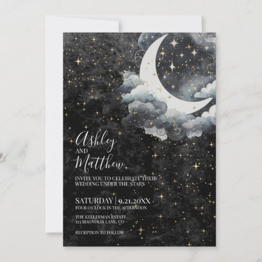 Celestial Crescent Moon bruiloft Kaart (Voorkant)